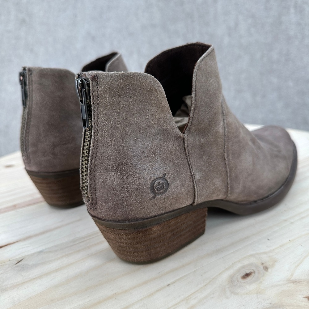 Born Sherri Taupe Suede Ankle Boots Back Zip Cutout Block Heel Brown Womens 8M - Picture 6 of 14